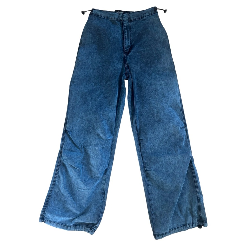 Fashion Nova Blue Adjustable Wide Leg Elastic Denim Jeans Size XS